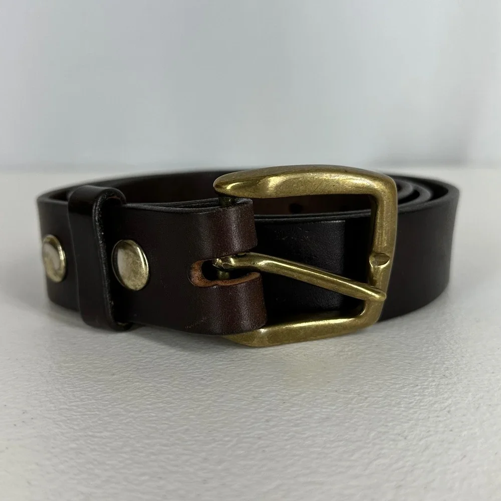 Vintage Men's Brown Genuine Leather Belt Solid Brass Buckle Made USA 46